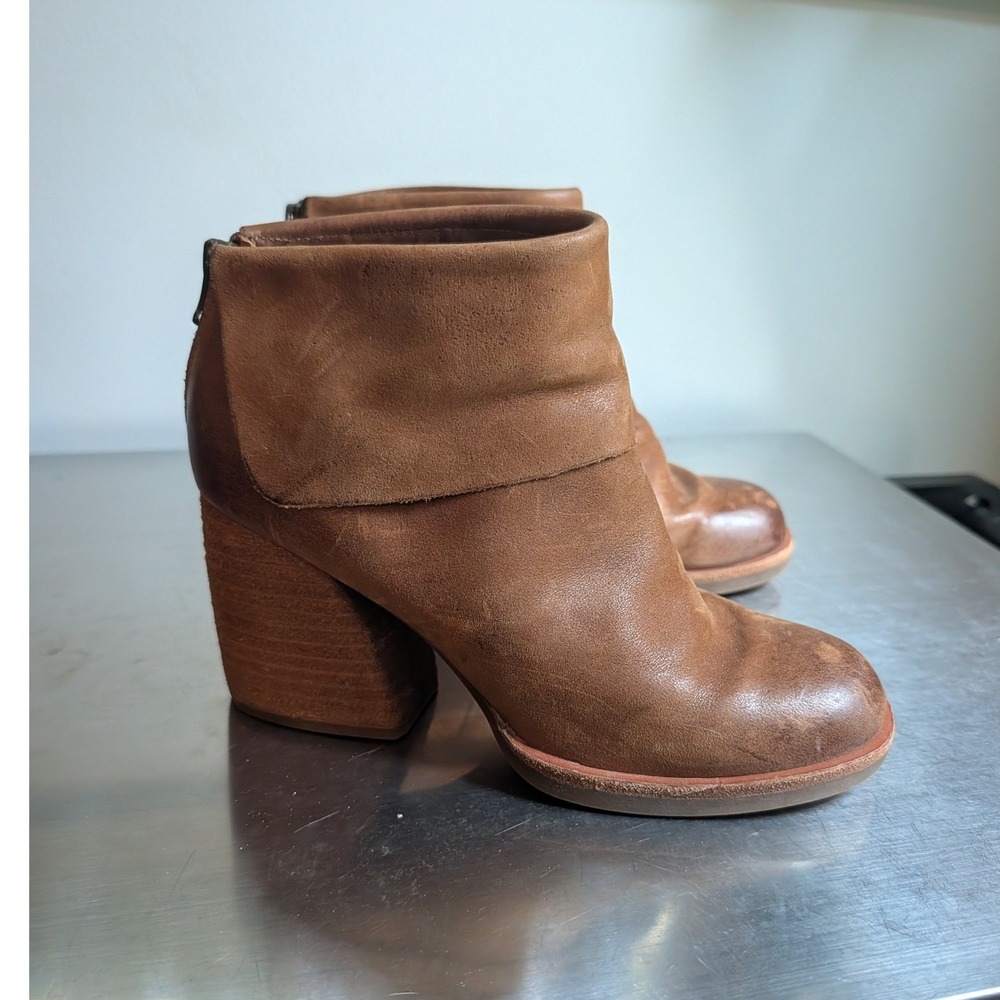 Kork-Ease Brown Leather Fold Over Cuff Block Heel Ankle Boots KE0004308 Size 7M